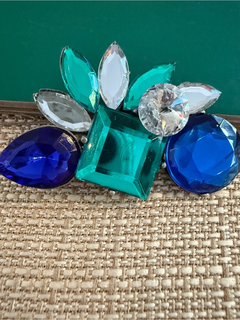 Vintage Juliana Style Blue Emerald Rhinestone Statement Brooch